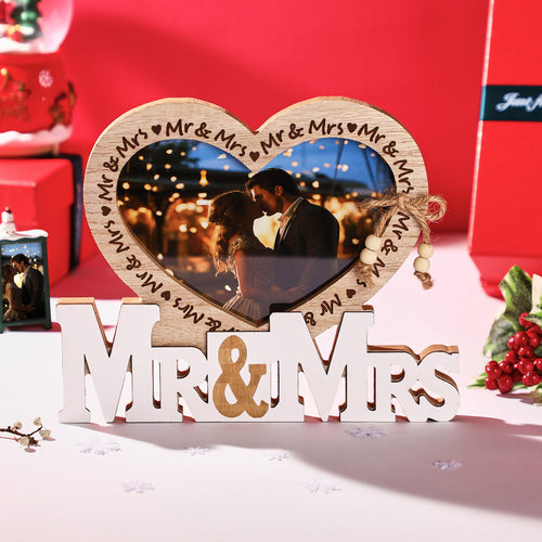 Custom Photo Wooden Frame Mr and Mrs Heart Shaped Frame Christmas Gifts