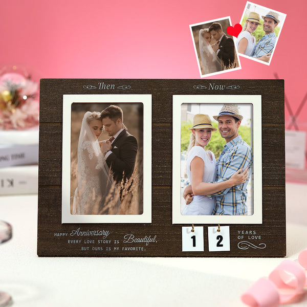 Custom Wedding Anniversary Wooden Photo Frame Personalized Photo Home Decor Then & Now Picture Frame Anniversary Gift