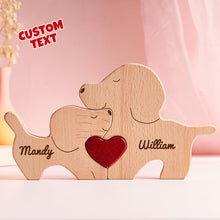 Custom Name Wooden Dog Couple Heart Blocks Valentine's Day Gifts