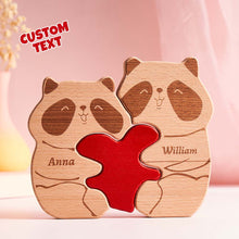 Custom Name Wooden Panda Couple Heart Blocks Valentine's Day Gifts