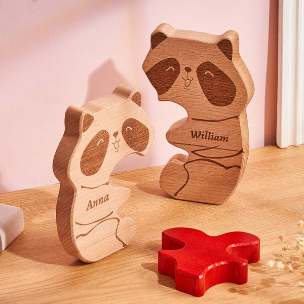 Custom Name Wooden Panda Couple Heart Blocks Valentine's Day Gifts