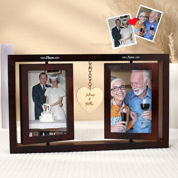 Custom Wooden Photo Frame Personalized Name Home Decor Then & Now Picture Frame Wedding Anniversary Gift