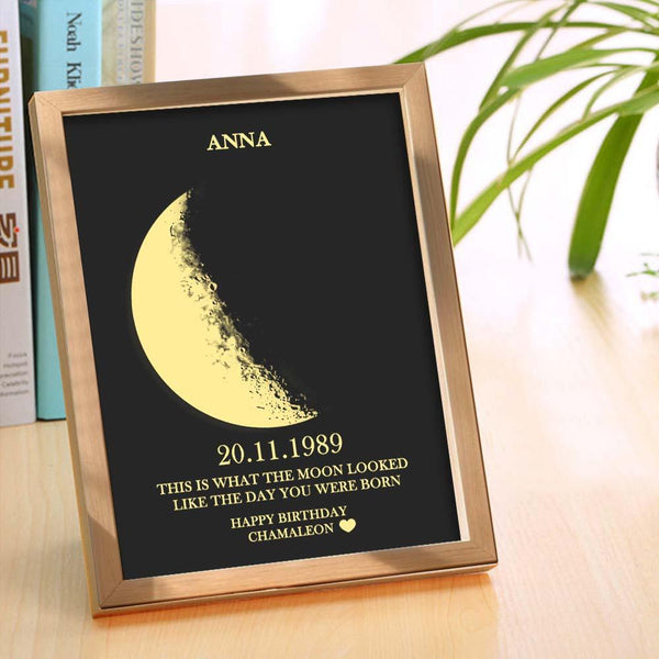Custom Moon Phase and Names Wooden Frame with Your Text Custom Birthday Art Frame Best Gift for Birthday - photomoonlamp