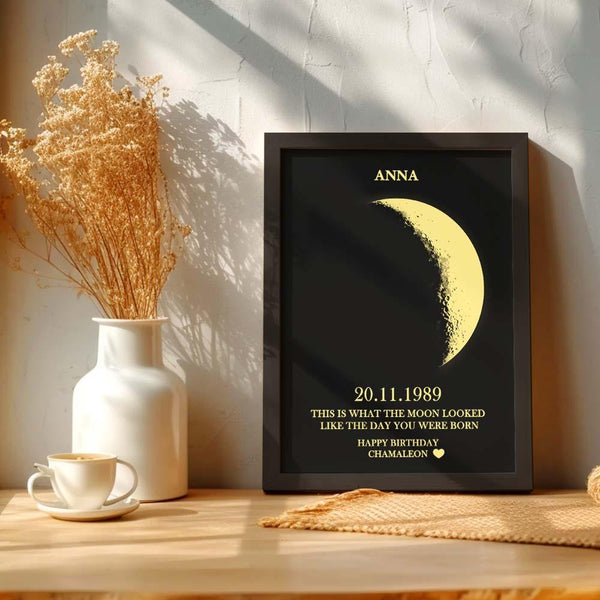 Custom Moon Phase and Names Wooden Frame with Your Text Custom Birthday Art Frame Best Gift for Birthday - photomoonlamp