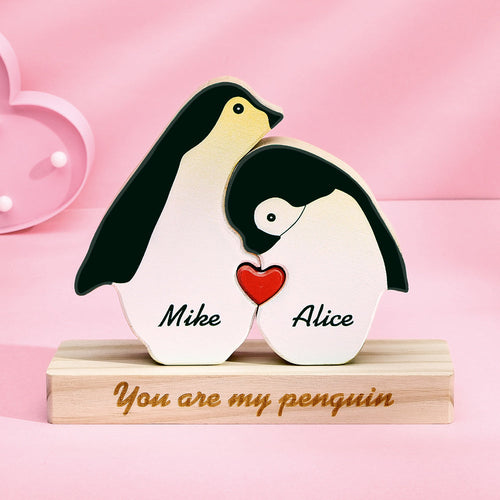 Custom Name Penguin Wooden Blocks Couple Plaque Gifts for Her You Are My Penguin - SantaSocks