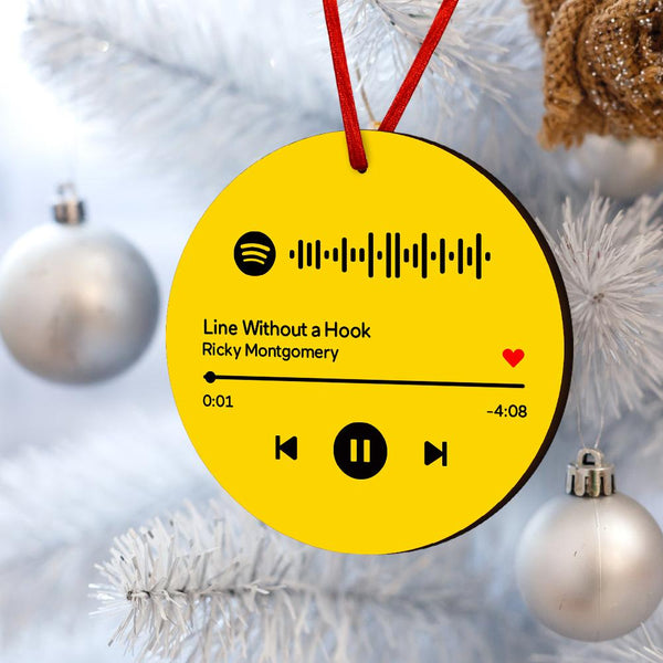Engraved Custom Scannable Spotify Code Hanging Ornament Personalized Music Song Ornaments Yellow