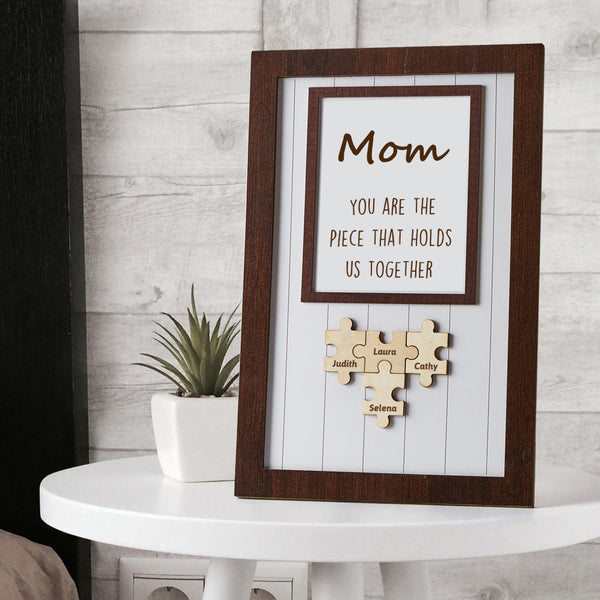 Mom Puzzle Personalised Name Frame Sign You Are The Piece That Holds Us Together - Blue
