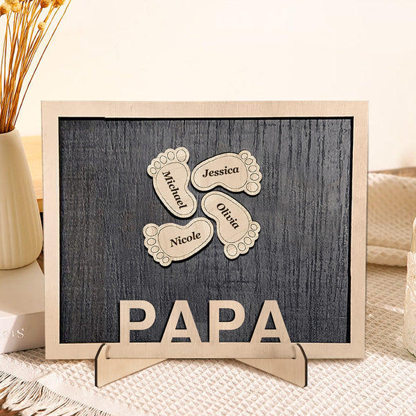 Personalized Footprint Wooden Plaques Decor with Kids Names For Dad Grandpa Father's Day Decor Plaque