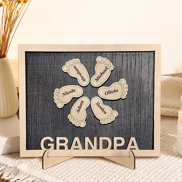 Personalized Footprint Wooden Plaques Decor with Kids Names For Dad Grandpa Father's Day Decor Plaque