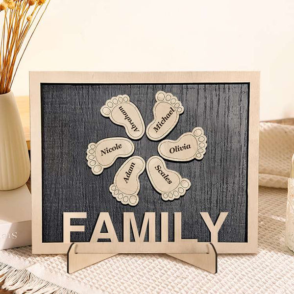 Personalized Footprint Wooden Plaques Decor Sign Family Names Desk Plaque Gifts for Family