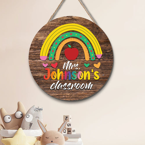 Custom Teacher Name Sign for Door, Teacher Personalized Rainbow Sign -SantaSocks 