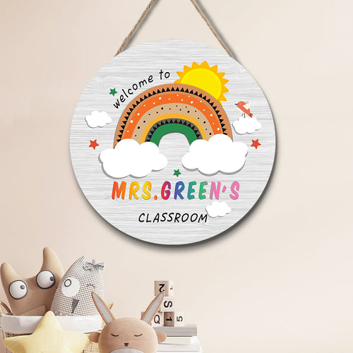 Custom Rainbow Cute Teacher Door Sign, Welcome Sign Gift for Teacher -SantaSocks 