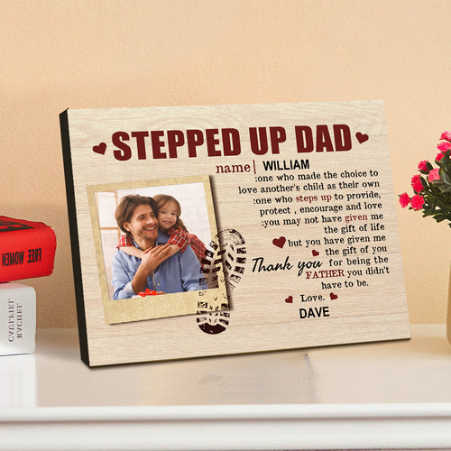 Personalized Desktop Picture Frame Custom Stepped Up Dad Sign Father's Day Gift - SantaSocks