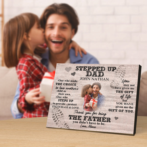 Personalized Dad Picture Frame Custom Stepped Up Dad Sign Father's Day Gift - SantaSocks