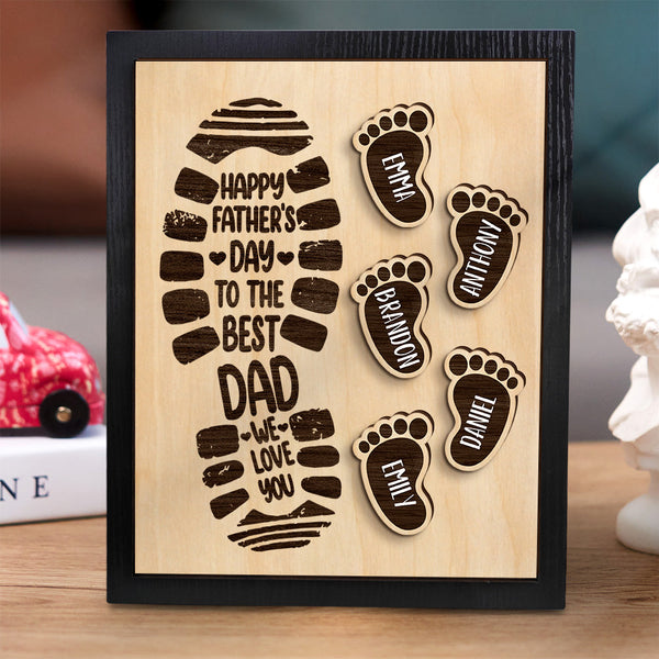 Personalized Footprints Wooden Frame Custom Family Member Names Father's Day Gift - SantaSocks