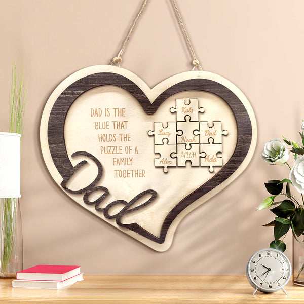 Personalized Wooden Heart Puzzle Sign Father's Day Gift for Dad - SantaSocks