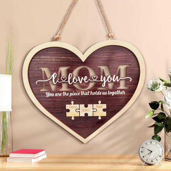 Personalized Mom Heart Puzzle Plaque You Are the Piece That Holds Us Together Mother's Day Gift