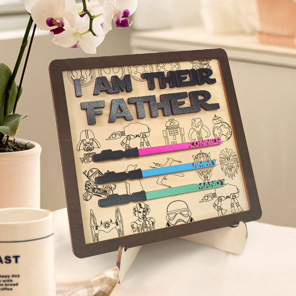 Personalized I Am Their Father Sign Wooden Light Saber Plaque Father's Day Gifts - SantaSocks