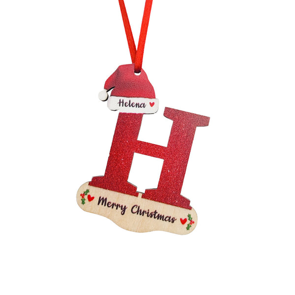 Personalized Christmas Letter Ornament with Red Hat Custom Name Christmas Tree Decoration
