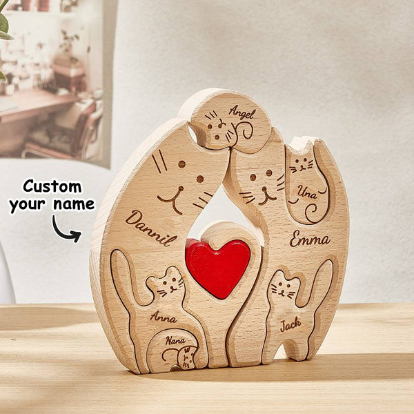 Personalized Wooden Cats Custom Family Member Names Puzzle Home Decor Gifts