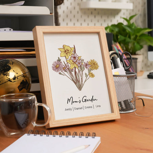 Personalized Birth flower Bouquet Names Frame Gift for Mom - SantaSocks
