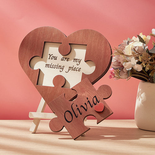 Custom Love Puzzle Piece Sign Personalized Wooden Heart Shaped Plaque Romantic Gifts for Her