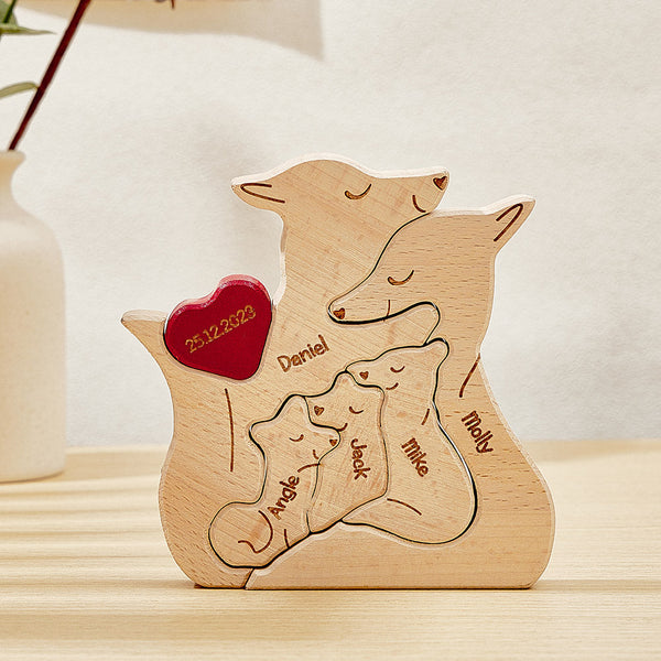 Personalized Wooden Fox Custom Family Member Names Puzzle Home Decor Gifts - SantaSocks