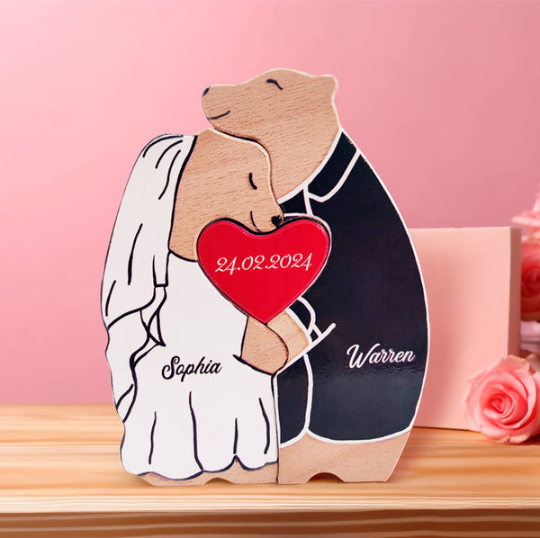 Personalized Wooden Bear Custom Couple Names Puzzle Unique Valentine's Day Gifts