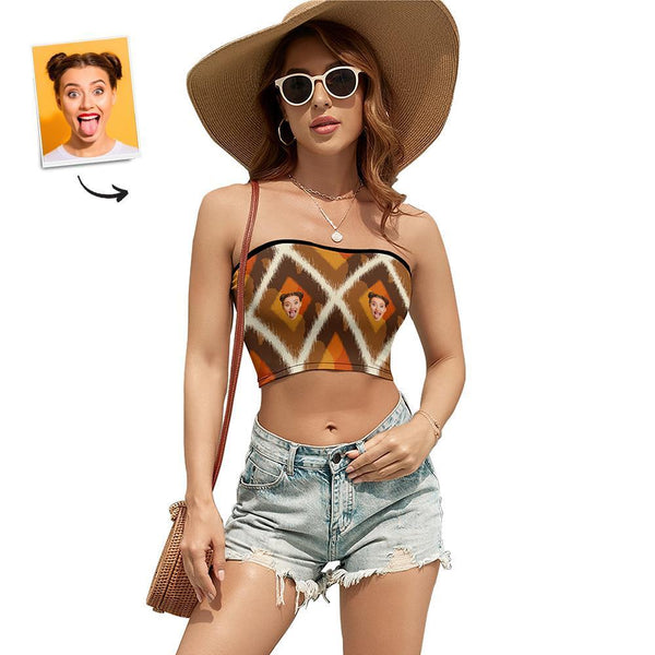 Custom Face Women's Bandeau Top Fashion Brown Strapless Bra Sexy Tube Top For Beach Party