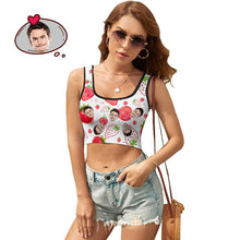 Custom Women's Photo Short Vest Personalised Face Tank Top Crop Top - Strawberry