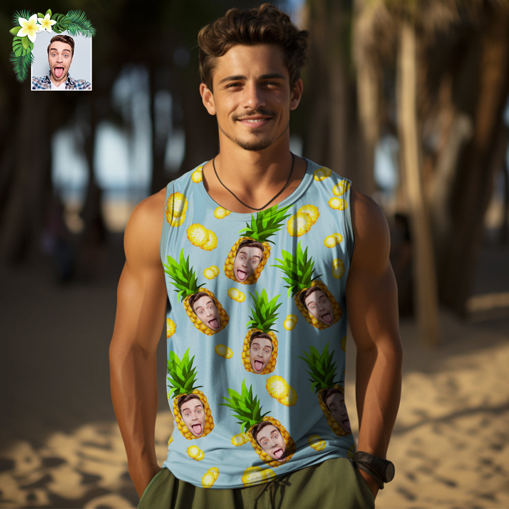Custom Thick Face Tank Tops Men's Sleeveless Shirt Big Pineapple - SantaSocks