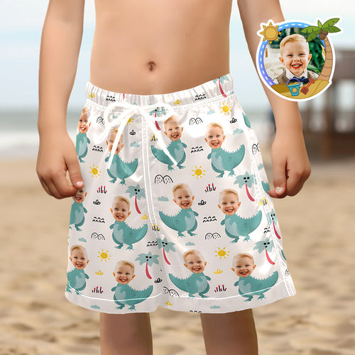 Custom Face Beach Trunks Baby Dinosaur Photo Beach Shorts Gift for Kids