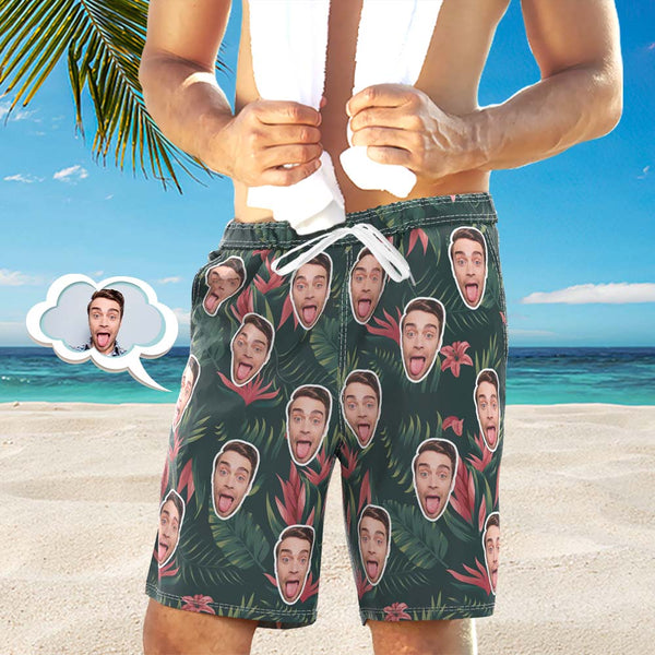 Personalized Face Photo Lounge Shorts Swim Trunks Funny Gifts For Him Unique Gift With Drawstring
