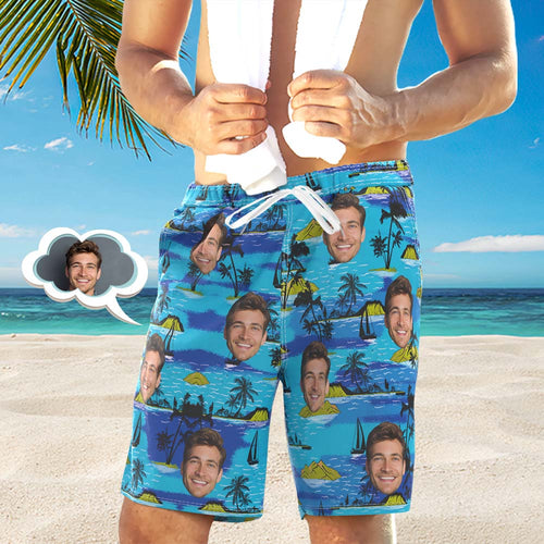 Men's Custom Face Beach Trunks All Over Print Photo Shorts - Tropical Island