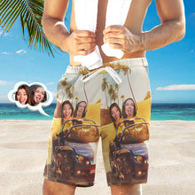 Men's Custom Face Beach Trunks All Over Print Photo Shorts - Driving on the Beach