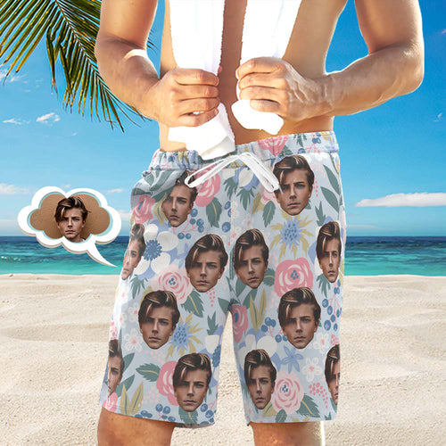 Custom Men's Beach Shorts Custom Face Shorts Floral Design