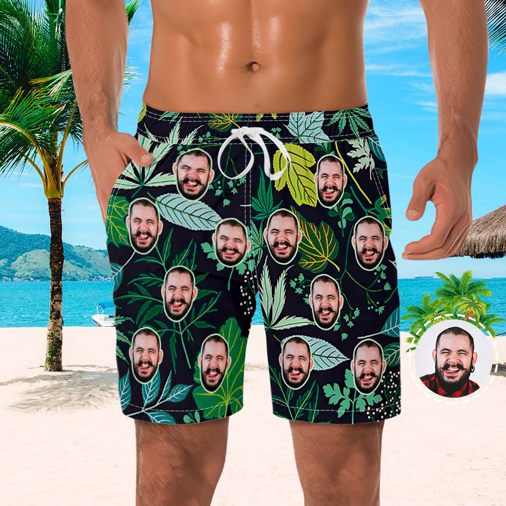 Men's Custom Face Beach Trunks All Over Print Photo Shorts - Cool Handsome