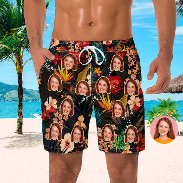 Men's Custom Face Beach Trunks All Over Print Photo Shorts Gift for Him