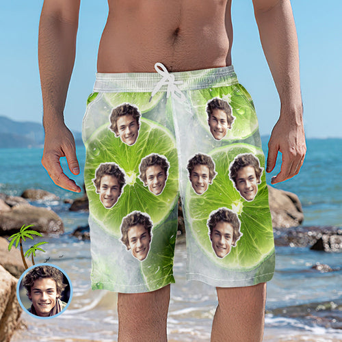Custom Beach Short with Face Lemon Personalized Photo Swim Trunks for Men
