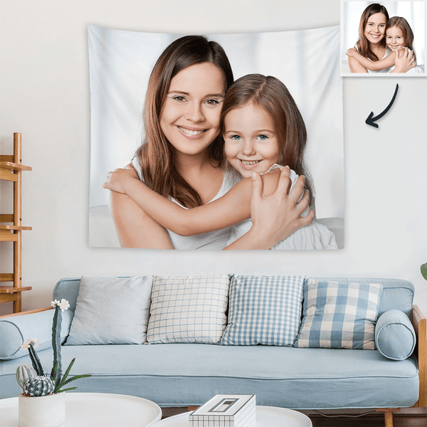 Custom Mother and Daughter Photo Tapestry Short Plush Wall Decor Hanging Painting