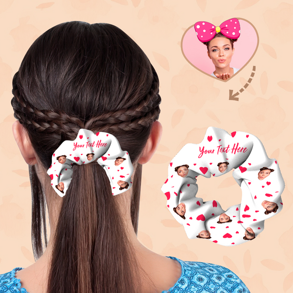 (3pcs)Custom Face On Hair Scrunchie Personalized Add Text Ponytail Holders Tiaras - Heart
