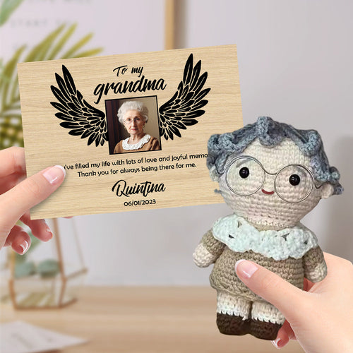 Personalized Crochet Doll Handmade Dolls Look alike Custom Photo with Memorial Card To My Grandma or Grandpa - SantaSocks