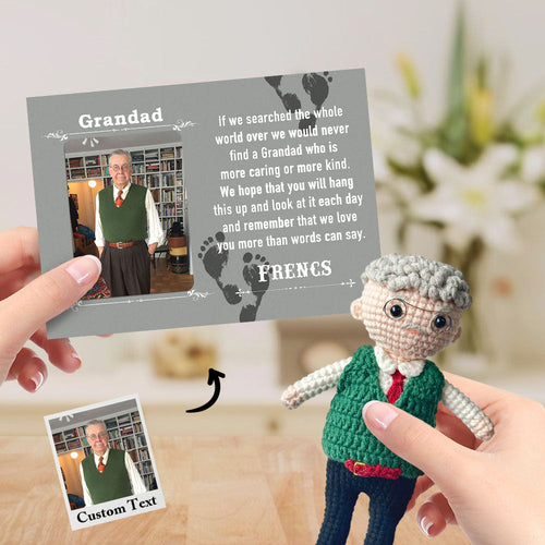 Custom Crochet Doll from Photo Handmade Look alike Dolls Gifts for Grandad with Personalized Name Card