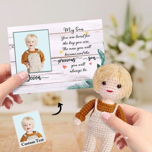 Custom Crochet Doll from Photo Handmade Look alike Dolls Gifts for Son with Personalized Name Card