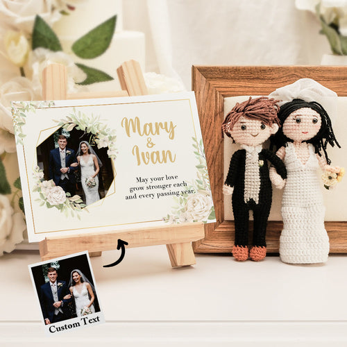 Gifts for Wedding Couple Custom Crochet Doll from Photo Handmade Look alike Dolls with Personalized Name Card