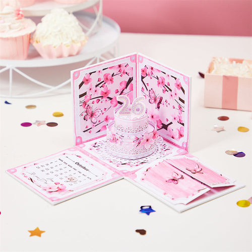 Personalized Birthday Exploding Surprise Box Card Custom Cherry Blossoms 3D Pop-Up Greeting Card