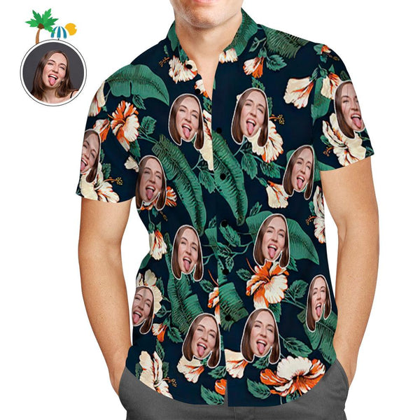 Custom Hawaiian Shirts Orange Flowers Design Aloha Beach Shirt For Men