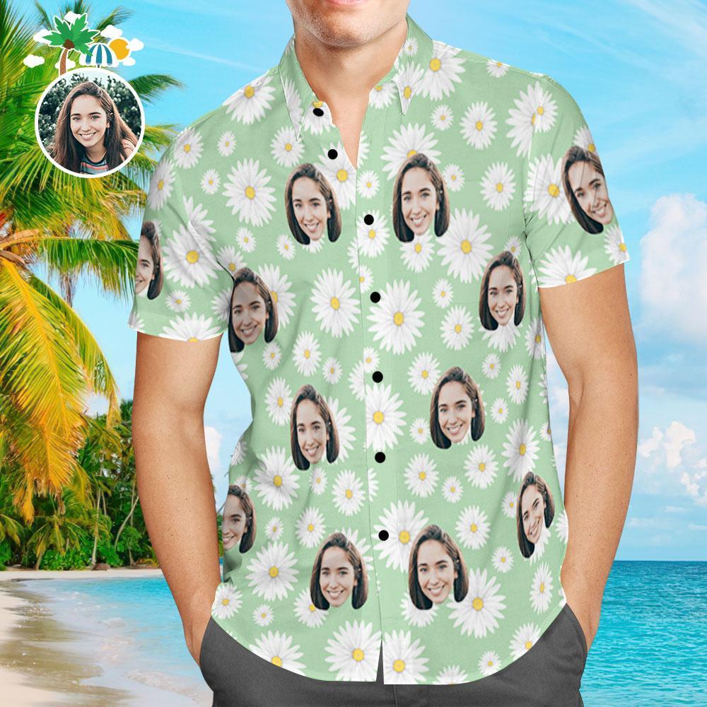 Custom Face Shirt Personalized Photo Men's Hawaiian Shirt Little Daisy Design Aloha Beach Shirt