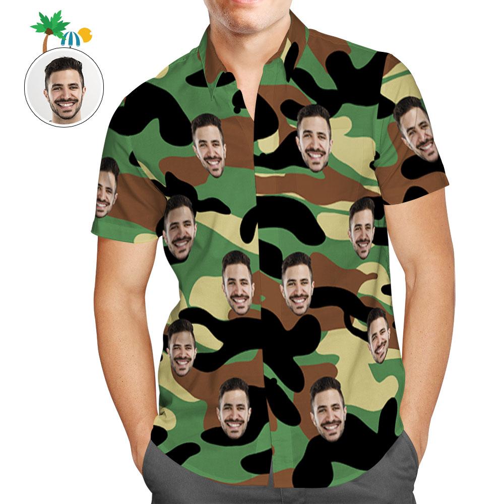 Custom Hawaiian Shirts Dark Green Camouflage Personalized Aloha Beach Shirt For Men