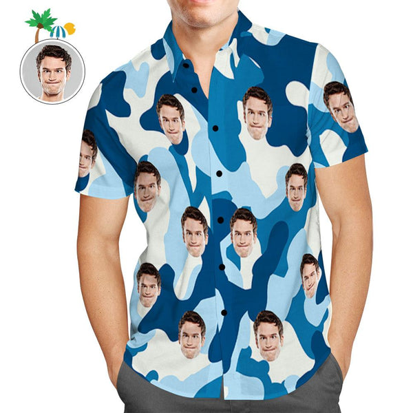 Custom Hawaiian Shirts Royal Blue Camouflage Personalized Aloha Beach Shirt For Men